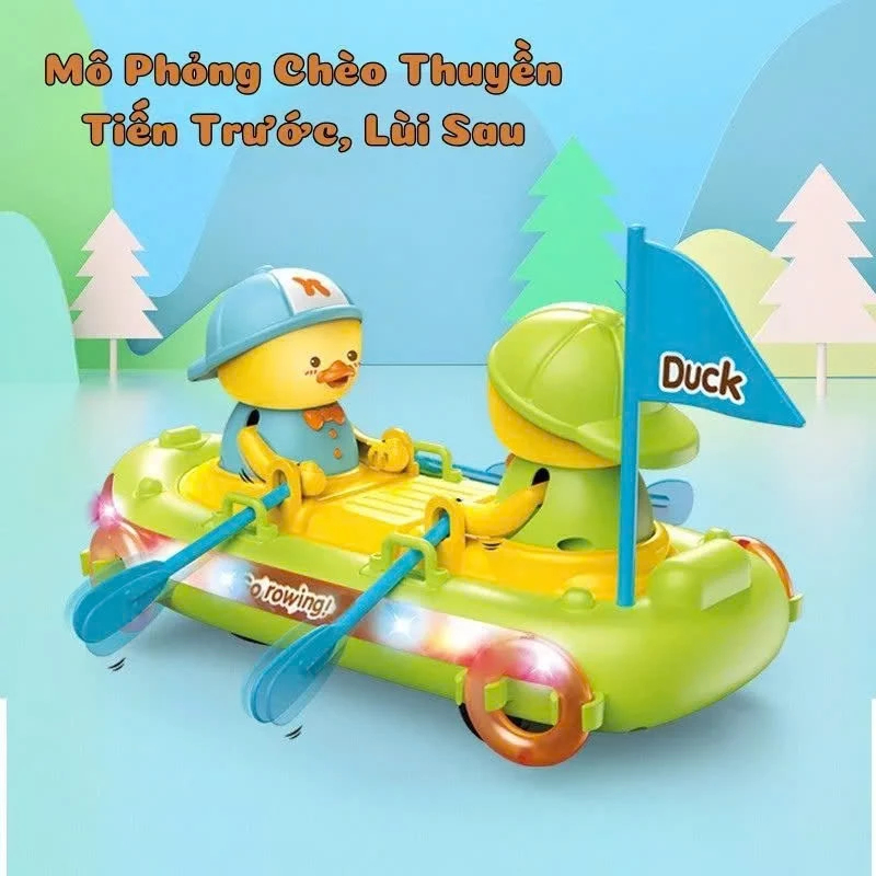 Đồ Chơi Con Vịt Chèo Thuyền Dễ Thương Có Đèn, Có Nhạc Cảm Biến Khi Gặp Chướng Ngại Vật