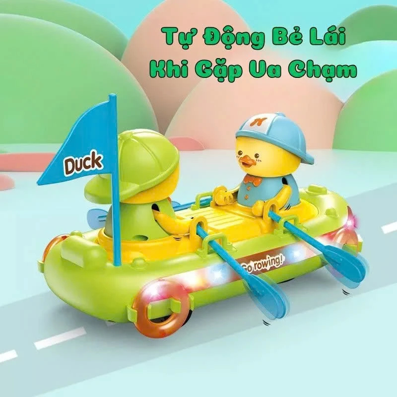 Đồ Chơi Con Vịt Chèo Thuyền Dễ Thương Có Đèn, Có Nhạc Cảm Biến Khi Gặp Chướng Ngại Vật