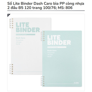 KLONG - Sổ Caro Còng Nhựa 2 đầu Lite Binder B5 - Bìa nhựa PP 120 trang - MS 806