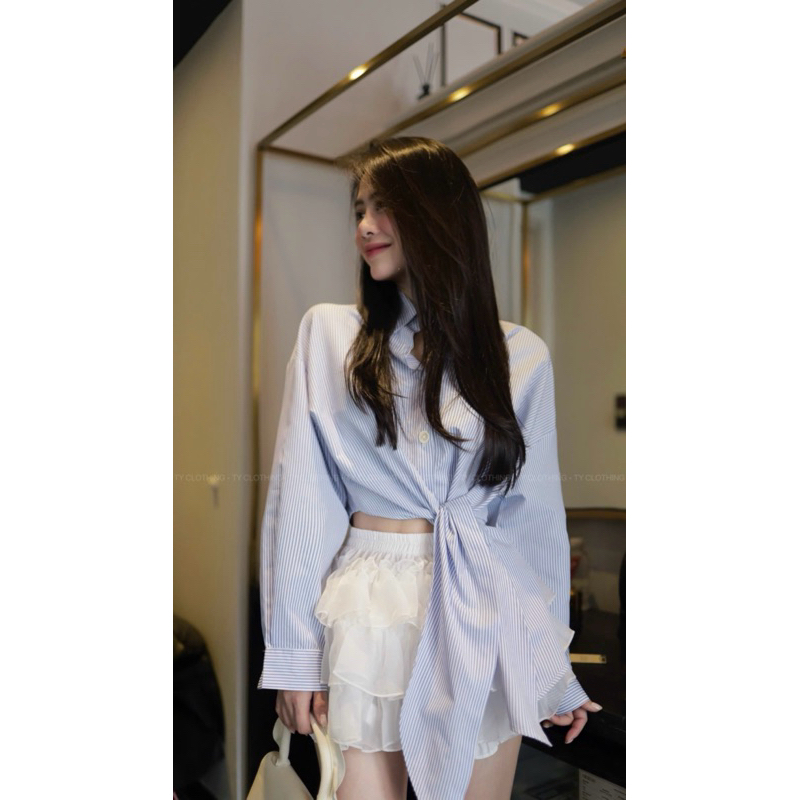 Chân váy ngắn xếp tầng - Hàng thiết kế- màu trắng/đen- TYCLOTHING