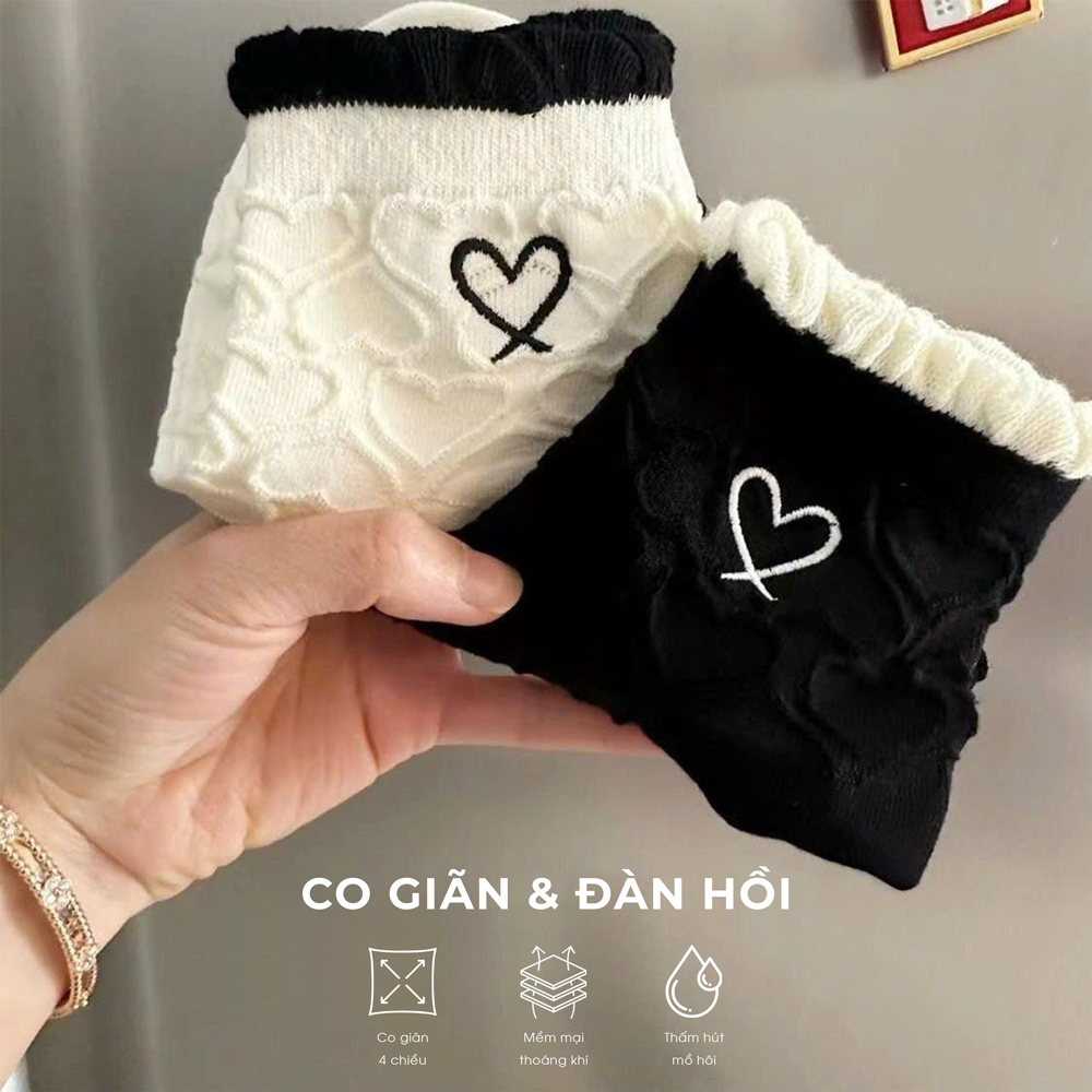Tất vớ nữ cổ ngắn họa tiết trái tym dễ thương, chất liệu mềm mịn co giãn 4 chiều - Ekiu Shop