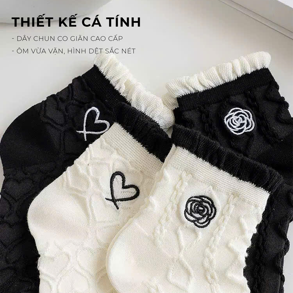 Tất vớ nữ cổ ngắn họa tiết trái tym dễ thương, chất liệu mềm mịn co giãn 4 chiều - Ekiu Shop