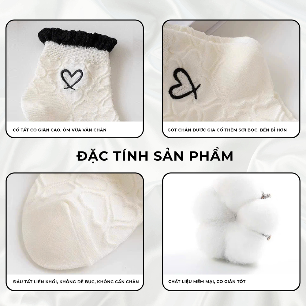 Tất vớ nữ cổ ngắn họa tiết trái tym dễ thương, chất liệu mềm mịn co giãn 4 chiều - Ekiu Shop