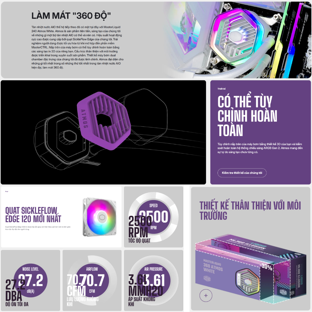 Tản nhiệt nước Cooler Master MasterLiquid Atmos II LCD 240 360 - Hàng chính hãng | BigBuy360 - bigbuy360.vn