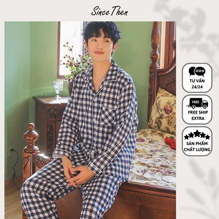 Đồ ngủ nam pijama vải Thô Nhật mặc nhà phong cách Nhật Bản, bộ áo ngủ nam caro (kèm ảnh cận vải) - Since Then