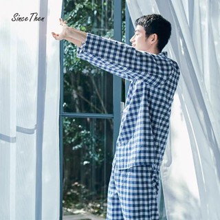 Đồ ngủ nam pijama vải Thô Nhật mặc nhà phong cách Nhật Bản, bộ áo ngủ nam caro (kèm ảnh cận vải) - Since Then