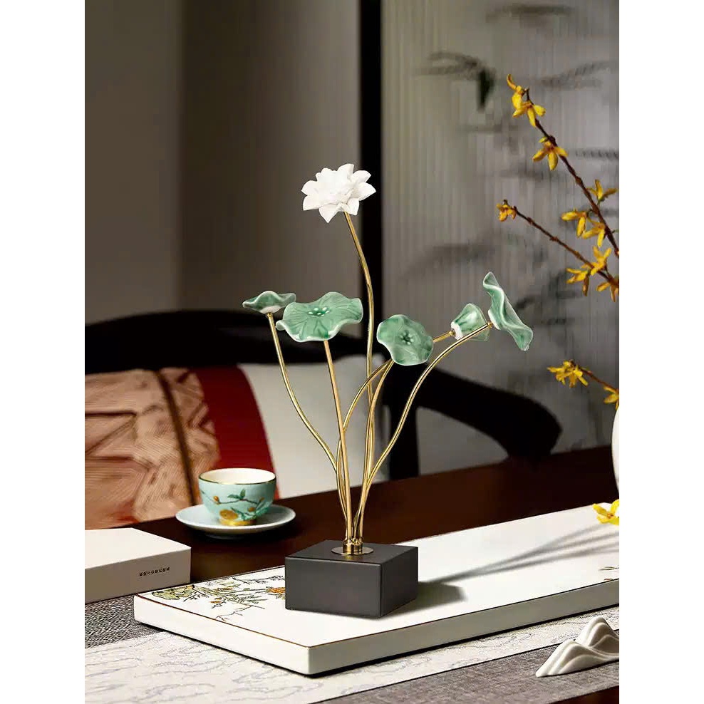 Decor hoa sen sứ trắng trang trí nhà cửa, quà tặng, tân gia, trang trí kệ tivi, tủ,bàn
