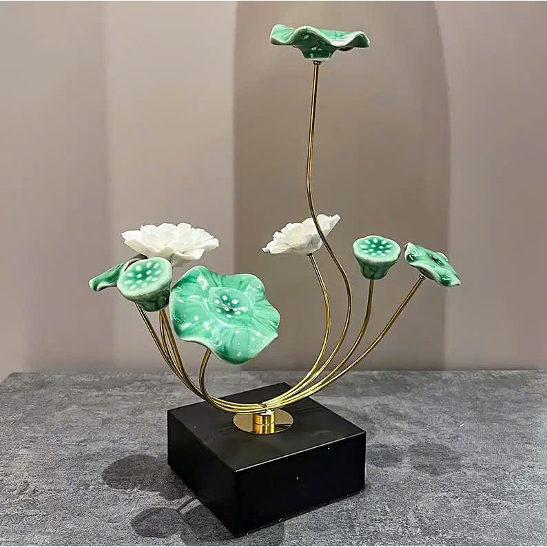 Decor hoa sen sứ trắng trang trí nhà cửa, quà tặng, tân gia, trang trí kệ tivi, tủ,bàn