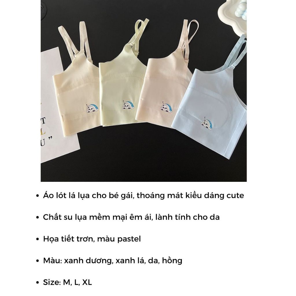 COMBO 3 Áo lá nữ học sinh hai dây mảnh cho bé gái chất su thoáng mát họa tiết gấu cute LANIXA B898