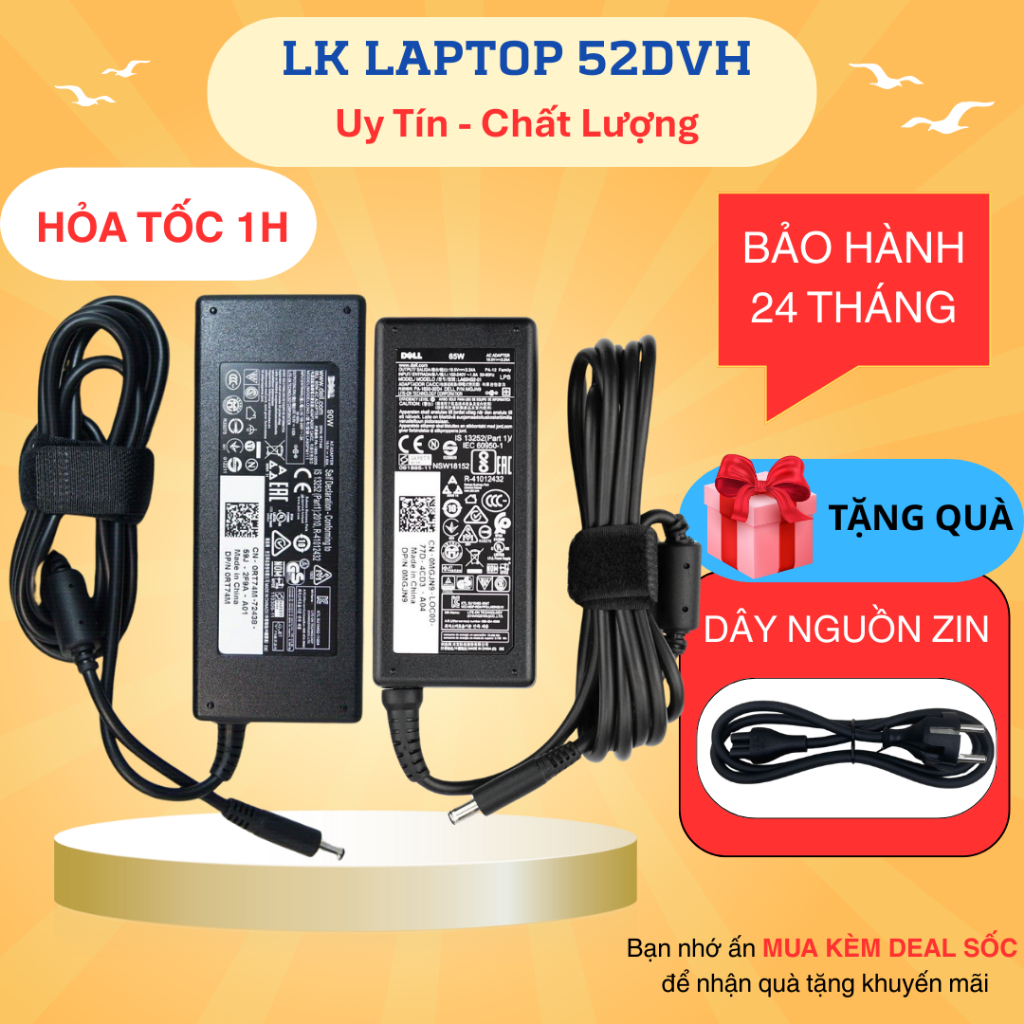 Sạc Laptop Dell Chân Nhỏ / Chân To 19.5V- 2.31A 45W/ 19.5V- 3.34A 65W 19.5V- 4.62A 90W /  Sạc Dell Sạc Máy Tính Dell