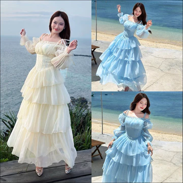 M8 - Váy công chúa Đi Biển Du Lịch Đi Prom vibe dáng dài 2 màu Kem - Pastel - NHALEE