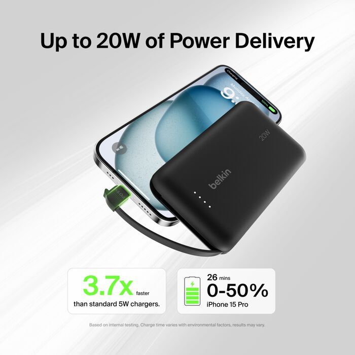 Pin sạc dự phòng Belkin Boost Charge dung lượng 10.000 mAh, sạc nhanh 20W PD kèm cáp USB-C bảo hành 2 năm | BigBuy360 - bigbuy360.vn