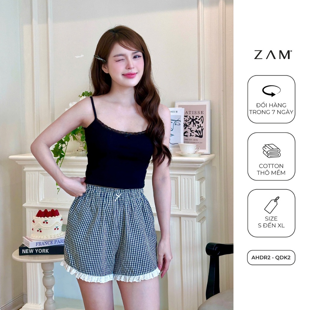 Ảnh SHE BY ZAM - ÁO HAI DÂY PHỐI REN & QUẦN ĐÙI KẺ CARO 2