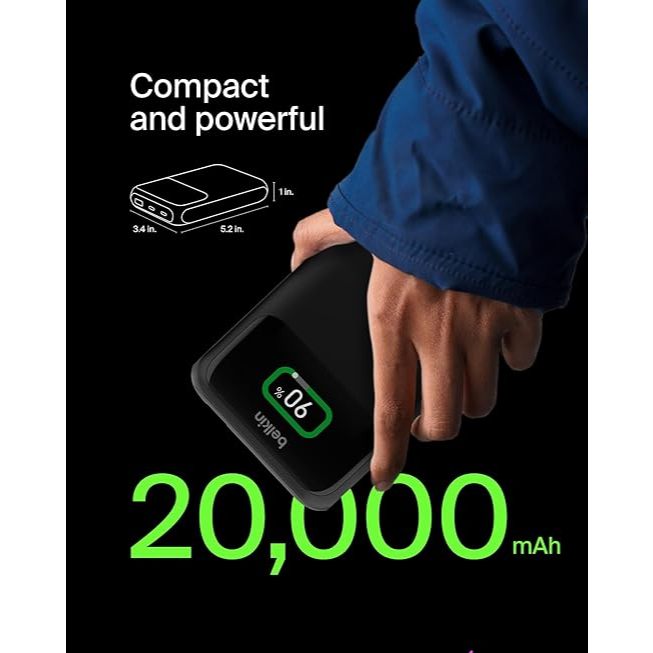 Ảnh Pin sạc dự phòng Belkin Polymer Pocket Power 20,000 mAh, sạc nhanh 65w PD màn hình hiển thị pin 2
