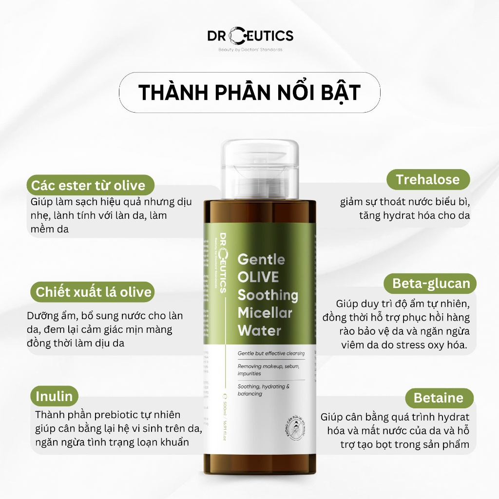 Ảnh DrCeutics Nước Tẩy Trang Làm Dịu Da OLIVE - Gentle OLIVE Soothing Micellar Water Dành Cho Mọi Loại Da, Da nhạy cảm 500ml 4