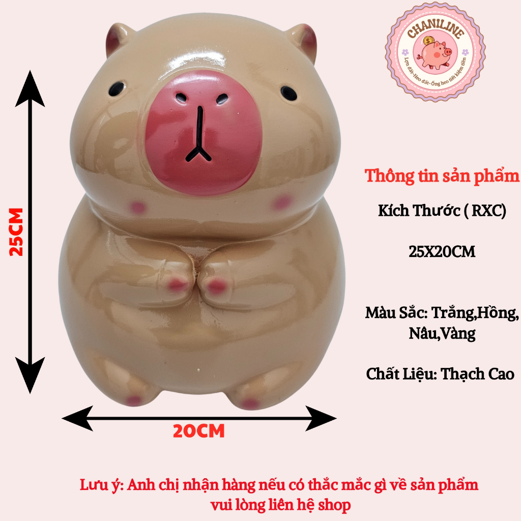 Heo Đất Lợn Đất Cappy Bara lỗ tròn(SIZE TO) cute Ống heo tiết kiệm tiền,trang trí,quà tặng CHINILINE