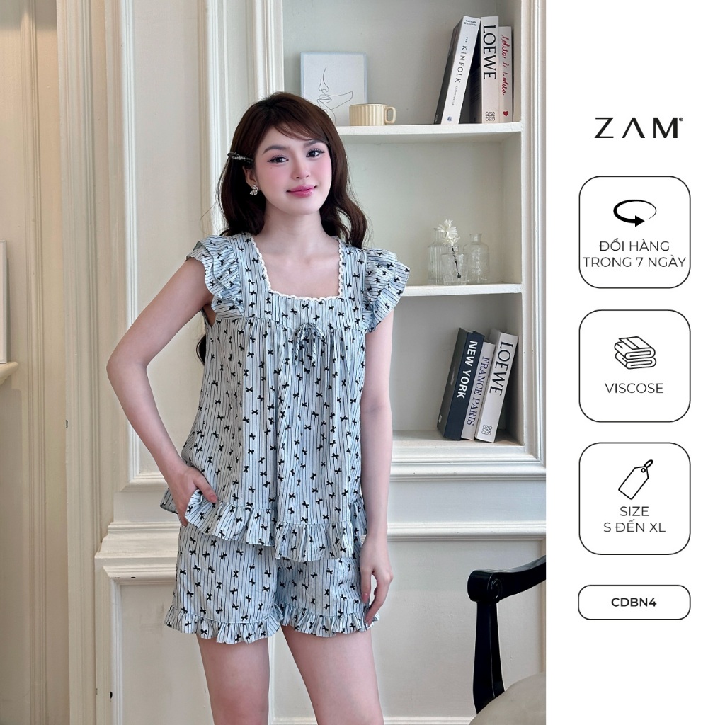 Ảnh BỘ MẶC NHÀ SHE BY ZAM - CDBN - BỘ NGẮN TAY QUẦN ĐÙI BÈO NƠ CÁNH TIÊN 2
