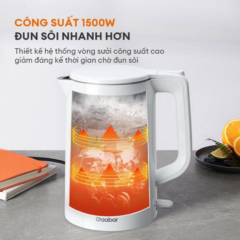 Ảnh Bình đun siêu tốc Gaabor EK20M-WH01A/WH02A dung tích lớn 2L công suất 1500W lòng ấm thép đúc liền kề dễ vệ sinh an toàn 4