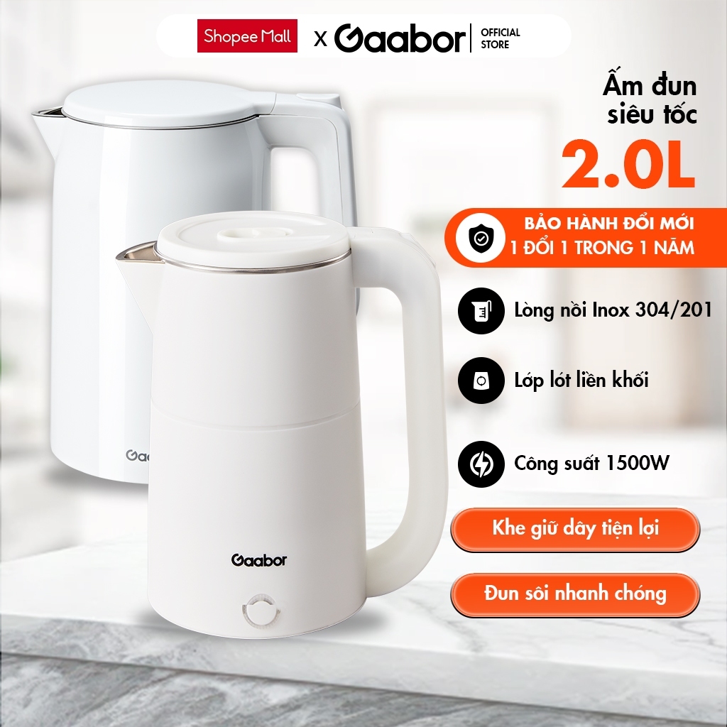 Ảnh Bình đun siêu tốc Gaabor EK20M-WH01A/WH02A dung tích lớn 2L công suất 1500W lòng ấm thép đúc liền kề dễ vệ sinh an toàn 2