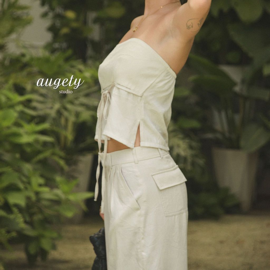 Áo Ống Lụa Croptop Xẻ Tà Thắt Dây Nơ Augety Studio ELLIE TUBE TOP