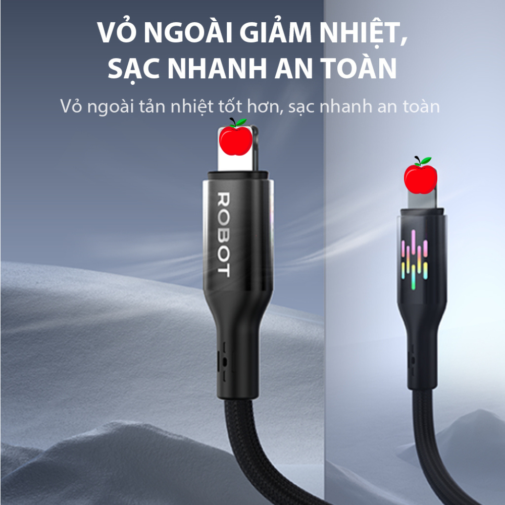 Ảnh Cáp Sạc Nhanh Robot RGBL100/ RGBC100 Hiệu Ứng RGB 7 Màu Chống Xoắn Rối, Sạc Và Truyền Dữ Liệu Đồng Thời 2