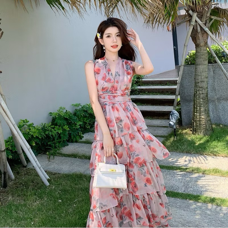 Đầm Maxi 5 Tầng Hoa – Thanh Lịch, Xinh Xắn Cho Những Ngày Nắng, Đi Du Lịch, Đi Biển