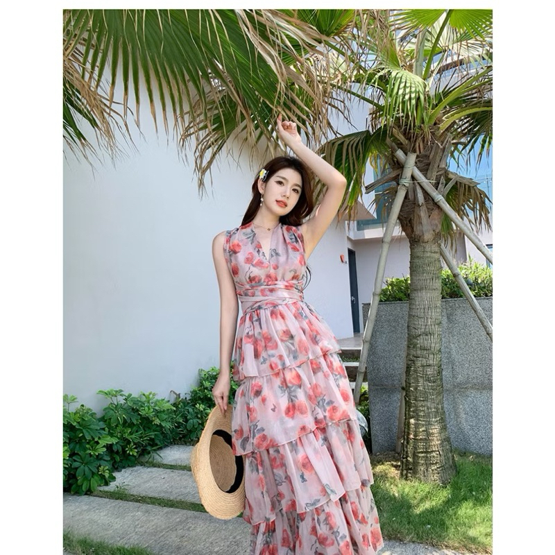 Đầm Maxi 5 Tầng Hoa – Thanh Lịch, Xinh Xắn Cho Những Ngày Nắng, Đi Du Lịch, Đi Biển