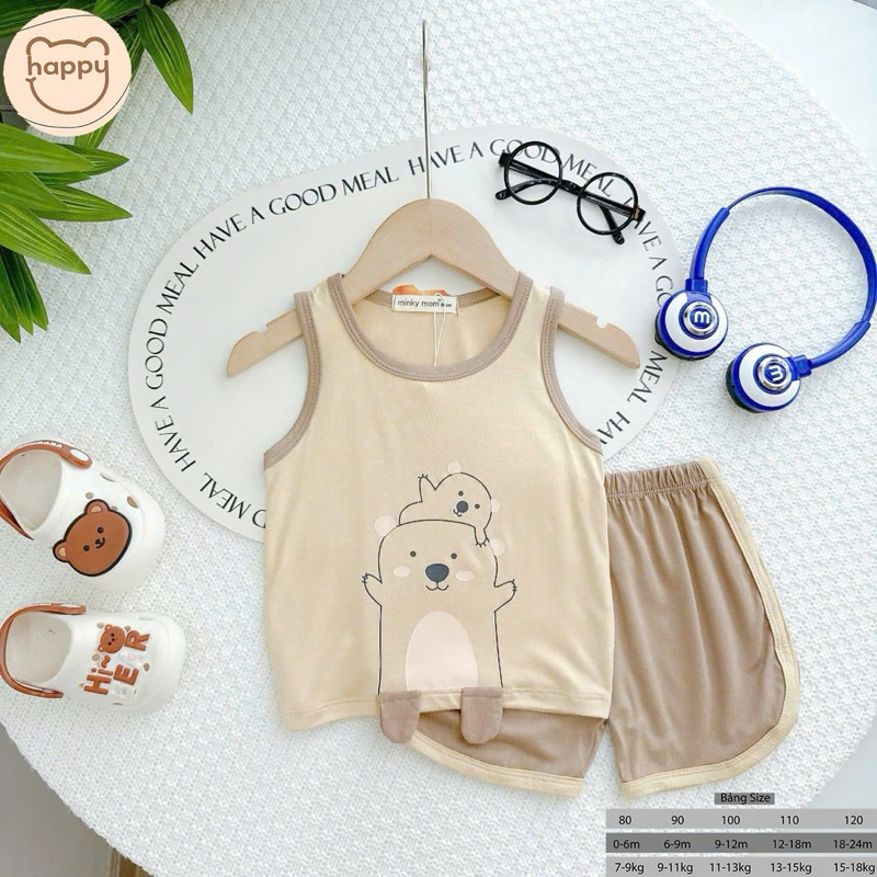 (LPBL 03) Bộ Ba Lỗ In Hình Tai Thú Dễ Thương Chất Vải Thun Lạnh Thoáng Mát Cho Bé Từ 7-18kg