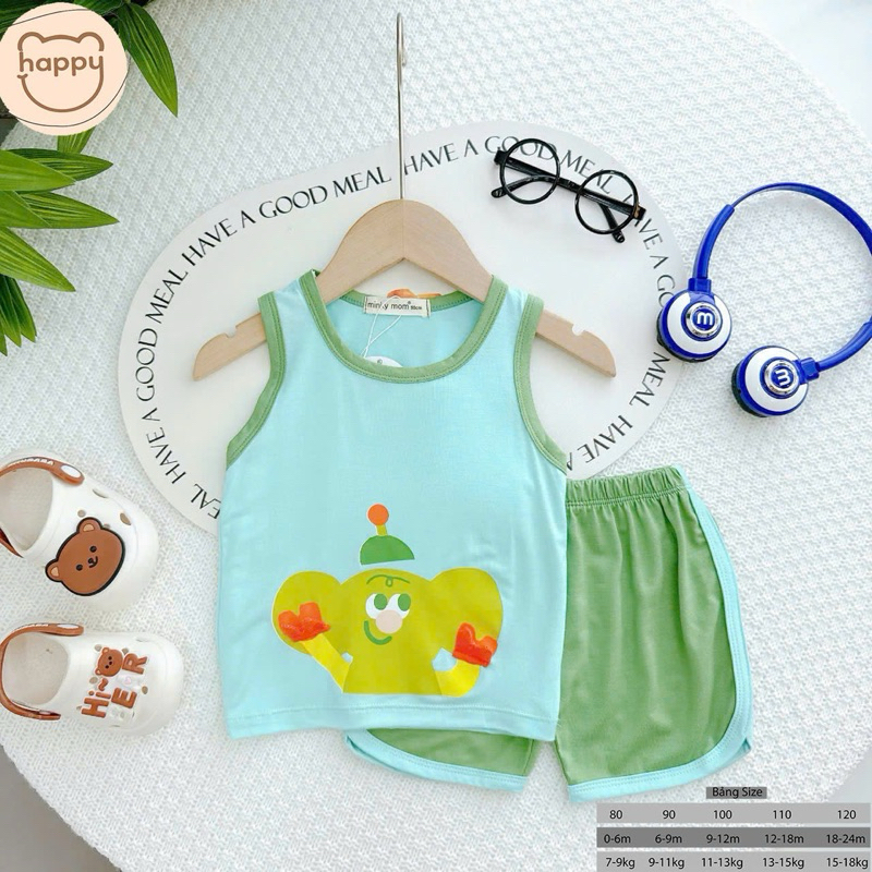 (LPBL 03) Bộ Ba Lỗ In Hình Tai Thú Dễ Thương Chất Vải Thun Lạnh Thoáng Mát Cho Bé Từ 7-18kg