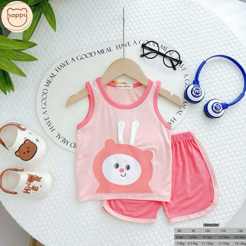 (LPBL 03) Bộ Ba Lỗ In Hình Tai Thú Dễ Thương Chất Vải Thun Lạnh Thoáng Mát Cho Bé Từ 7-18kg