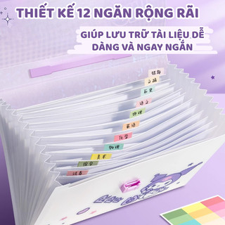 Cặp Học Thêm In Hình Kuromi/ Melody 12 Ngăn Đựng Cho Bé Trai, Bé Gái Chất Liệu An Toàn, Túi Tài Liệu In Hình Dễ Thương