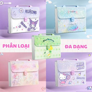 Cặp Học Thêm In Hình Kuromi/ Melody 12 Ngăn Đựng Cho Bé Trai, Bé Gái Chất Liệu An Toàn, Túi Tài Liệu In Hình Dễ Thương
