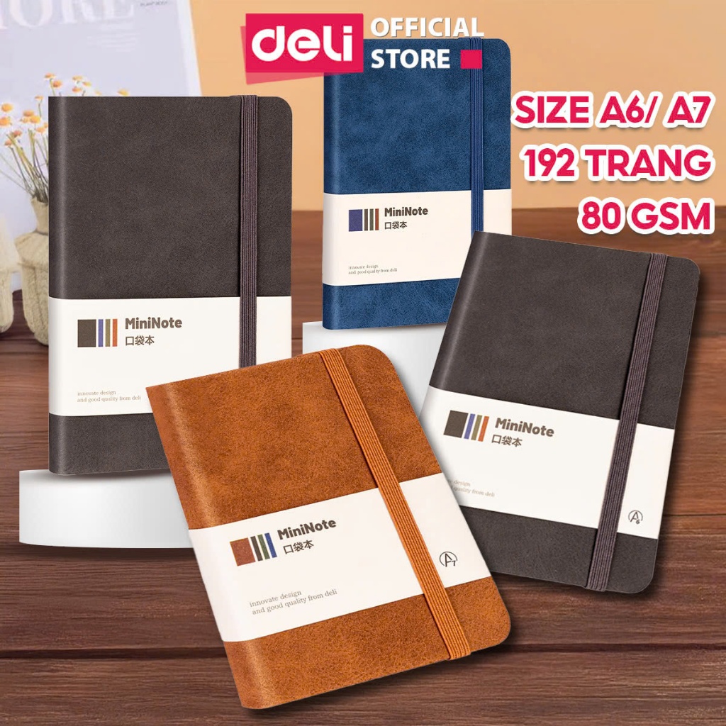 [VOUCHER 20%]Sổ Tay Bìa Da Mini A6 Cao Cấp Deli - 192 Trang 80gsm - Sổ Da Ghi Chép Kẻ Ngang Chống Nước Viết Nhật Ký Take