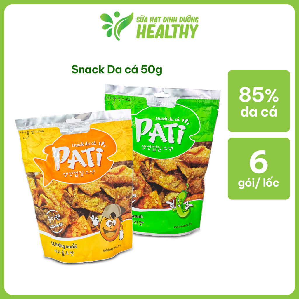 [Combo 5 gói 50G] Snack Da Cá PATI Cao Cấp Chiên Giòn Vị Ớt Xanh/ Trứng ...