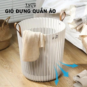 Giỏ Đựng Quần Áo Bẩn Nhựa PP Dẻo Có Quai Cố Định, Giỏ Đựng Đồ Vuông Tròn Thoáng Khí Dung Tích Lớn TULY