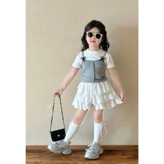 [B&G] Sét hè cộc tay áo yếm kèm chân váy trắng cho bé gái từ 12-45kg(2-12 tuổi)