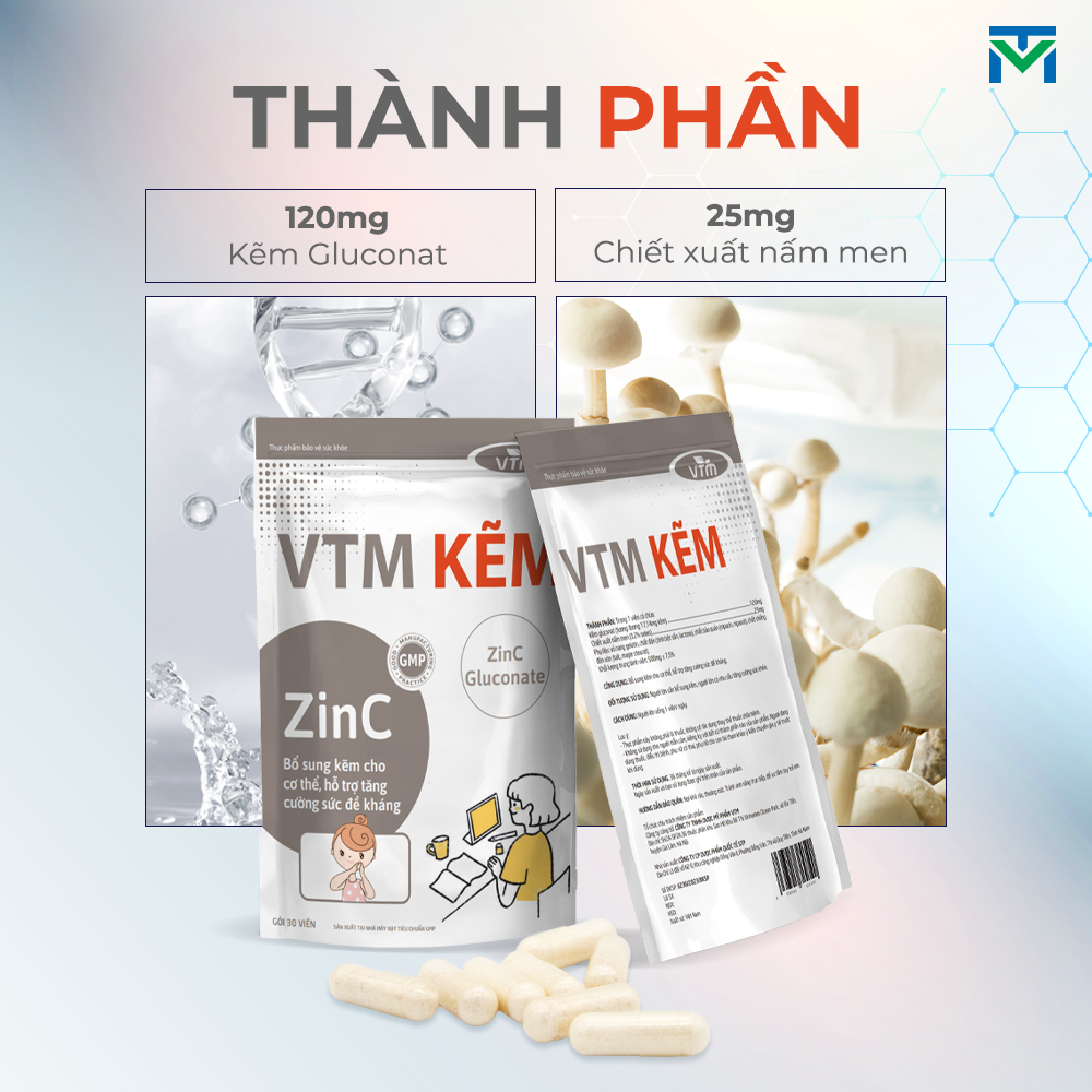 Ảnh Viên uống bổ sung Kẽm ZinC VTM hỗ trợ tăng cường đề kháng, miễn dịch gói 30 viên - 30 ngày 3