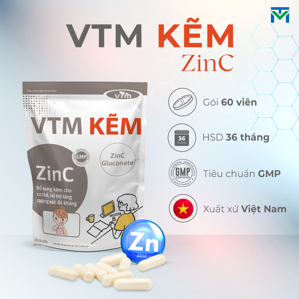 Ảnh Viên uống bổ sung Kẽm ZinC VTM hỗ trợ tăng cường đề kháng, miễn dịch gói 30 viên - 30 ngày 2