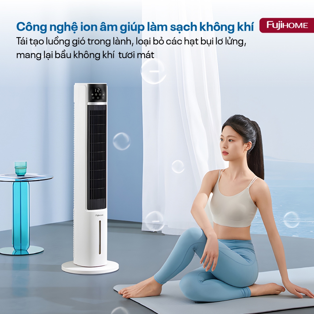 Quạt tháp làm mát bằng hơi nước nhập khẩu FUJIHOME, Quạt lọc không khí Ion âm điều khiển từ xa