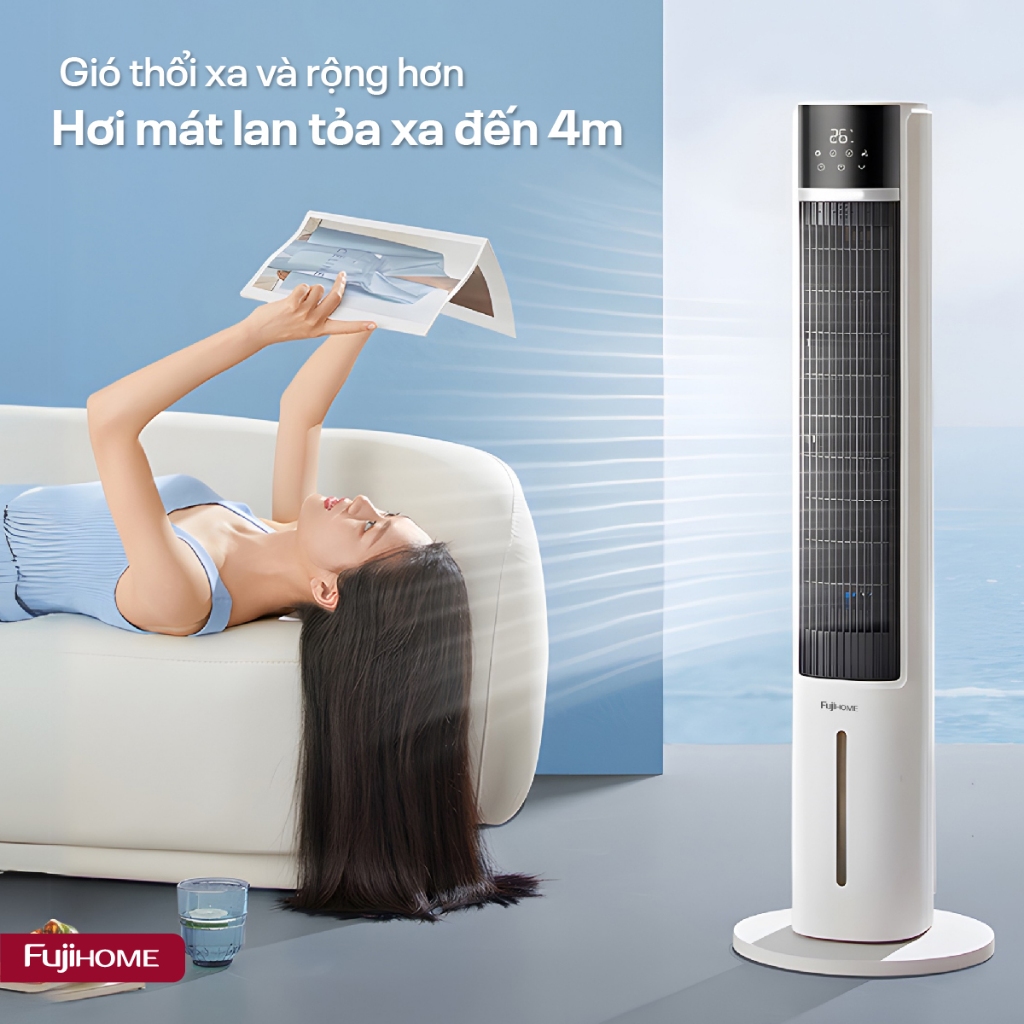 Quạt làm mát bằng hơi nước nhập khẩu FUJIHOME AC-DT5E, Quạt tháp lọc không khí Ion âm remote