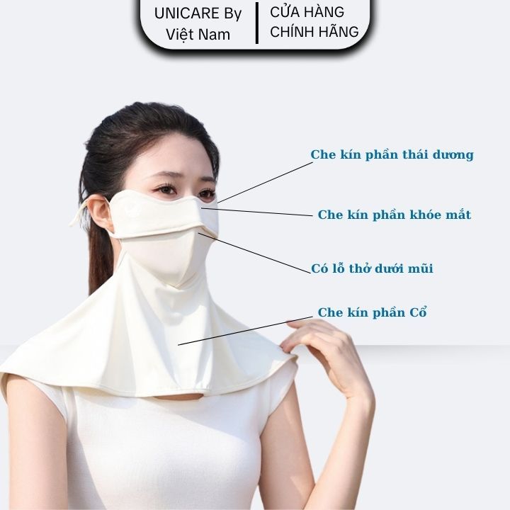 Khẩu Trang Chống Tia UV Che Kín Cổ Unicare Full Neck Proof Mask - Vải Lụa Mềm, Quai Điều Chỉnh, Chống Nắng Tối Ưu