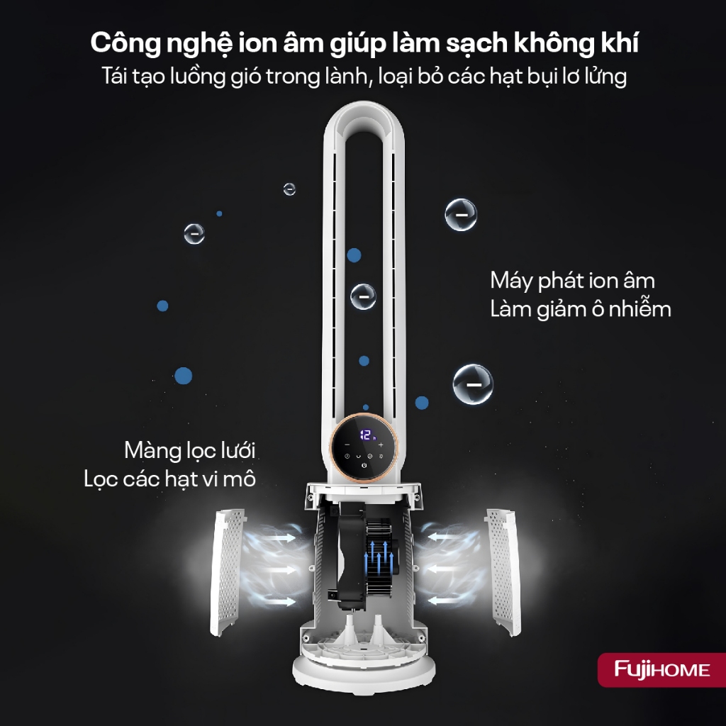Quạt không cánh nhập khẩu FUJIHOME BF-03R, Quạt lọc không khí Ion âm có điều khiển từ xa