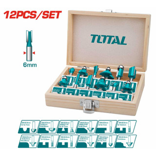 TOTAL Bộ 12 mũi phay gỗ (6mm) TACSR0121