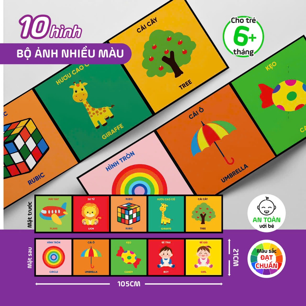 Sách - Kích Thích Thị Giác Cho Bé - Bộ 3 Thẻ Đen Trắng, Đỏ Đen Và Màu Sắc