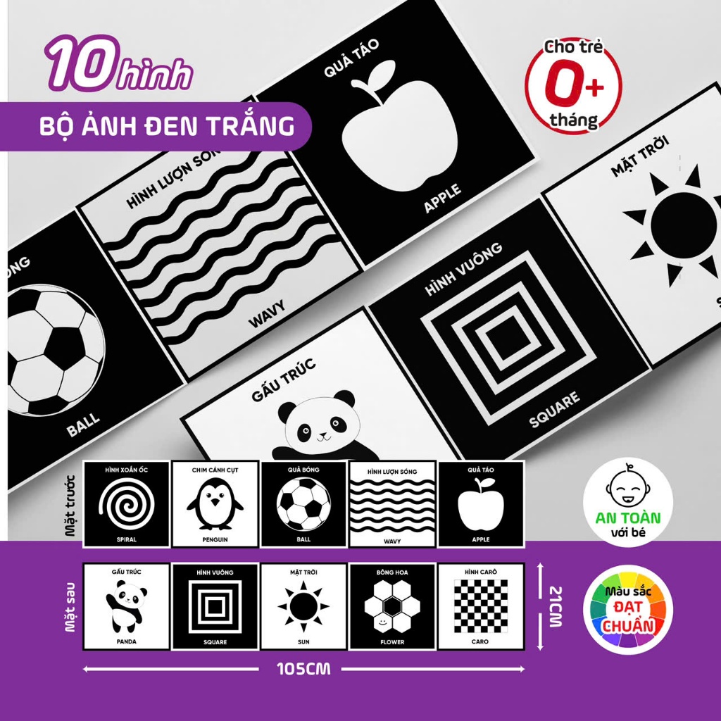 Sách - Kích Thích Thị Giác Cho Bé - Bộ 3 Thẻ Đen Trắng, Đỏ Đen Và Màu Sắc