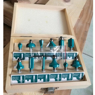 TOTAL Bộ 12 mũi phay gỗ (6mm) TACSR0121