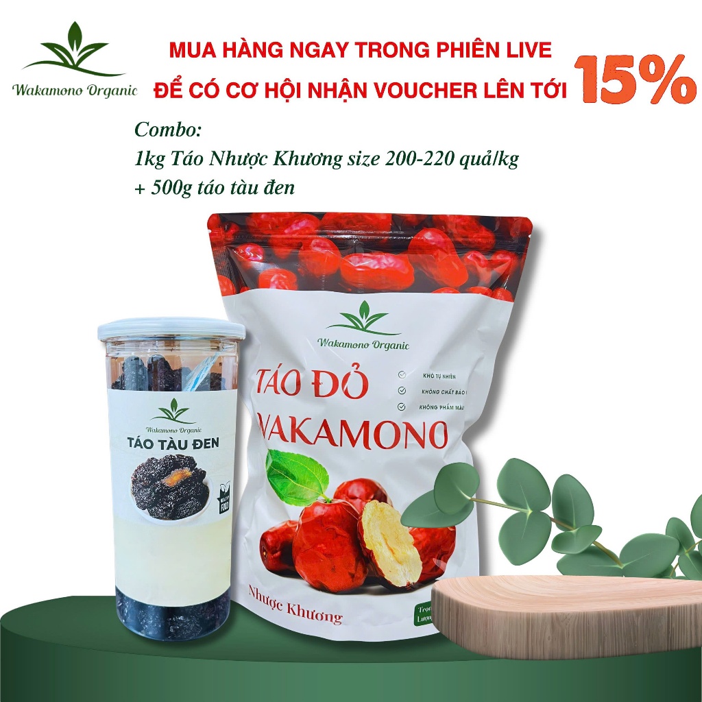 Combo táo Wakmono Organic 1kg táo nhược khương 200-220 quả/kg và táo tàu đen, ăn ngon tốt cho sức khỏe