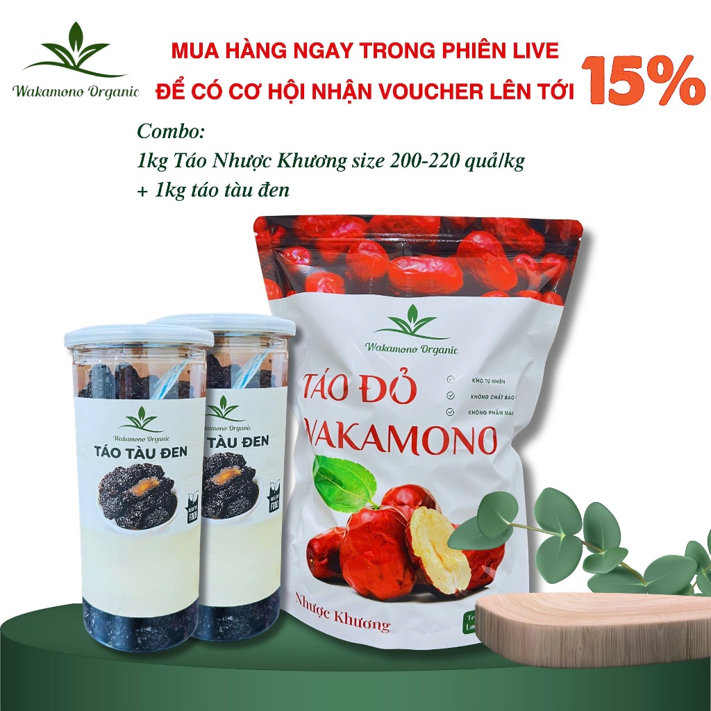 Combo táo Wakmono Organic 1kg táo nhược khương 200-220 quả/kg và táo tàu đen, ăn ngon tốt cho sức khỏe
