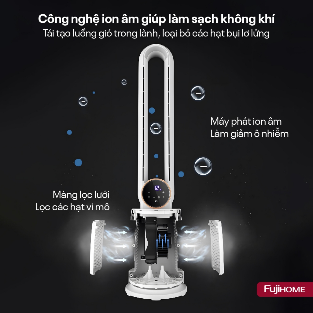 Quạt không cánh hơi nước nhập khẩu FUJIHOME BF-03.RC, Quạt lọc không khí làm mát tiết kiệm điện