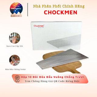 Đũa Gắp Chống Trượt Inox Chockmen, Hộp 10 Đũa Đầu Vuông Inox 316 CKM59